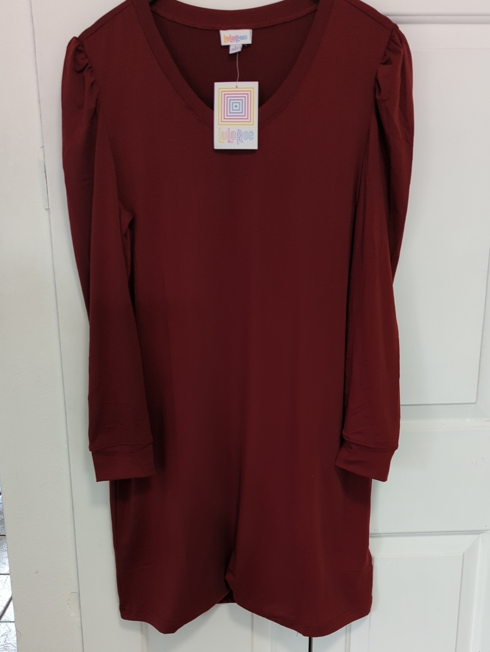 LuLaRoe Ava Deep Burgundy V-Neck Long Sleeve Dress